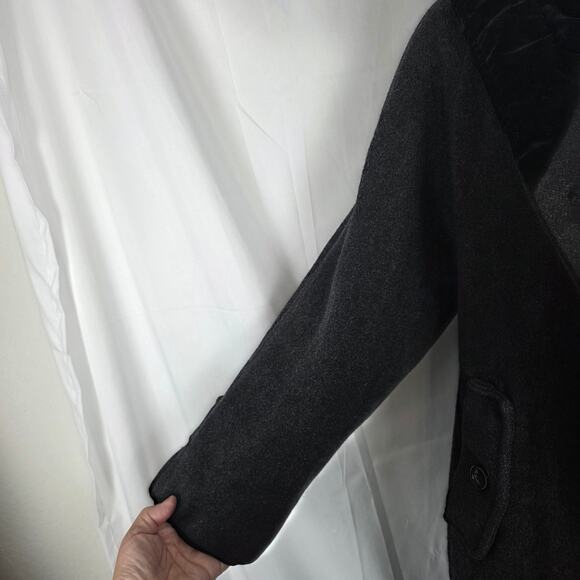 Andrea Charcoal Wool Coat Women’s 14P Hooded Velvet Trim Long Winter Jacket Vtg - Picture 6 of 12